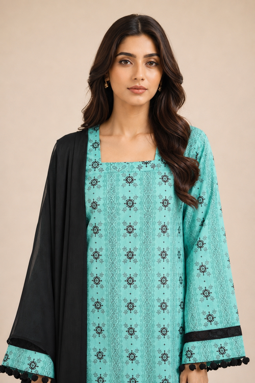 Aqua Eclipse – 3 Piece Printed Lawn Suit