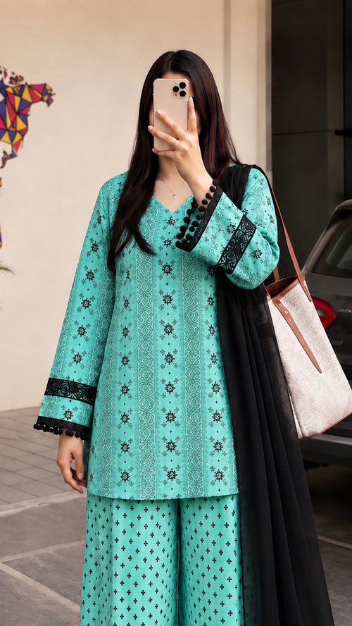 Aqua Eclipse – 3 Piece Printed Lawn Suit